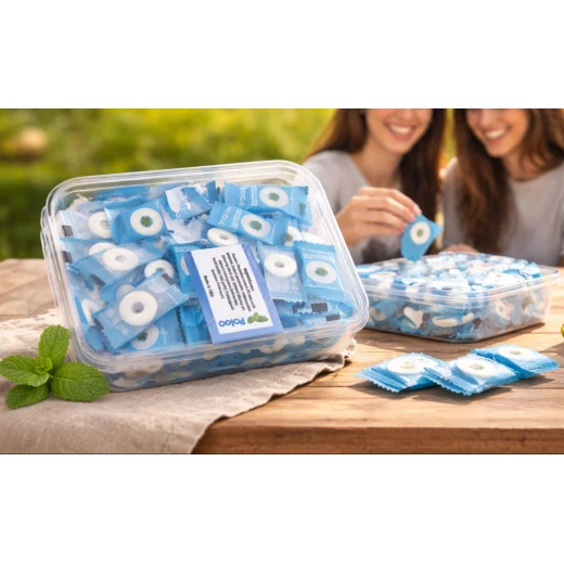 Poloo Sugar-Free Mint Candy – Fresh Mint Flavor Coated Sweets, 50 Pieces. Helps eliminate bad breath. Refreshing mouth candy suitable for diet and weight loss, and for people with diabetes. Contains vitamins, healthy and safe. - Image 2