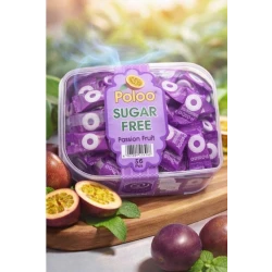 Poloo Sugar-Free passion fruit Candy – Fresh Mint Flavor Coated Sweets, 50 Pieces. Helps eliminate bad breath. Refreshing mouth candy suitable for diet and weight loss, and for people with diabetes. Contains vitamins, healthy and safe.