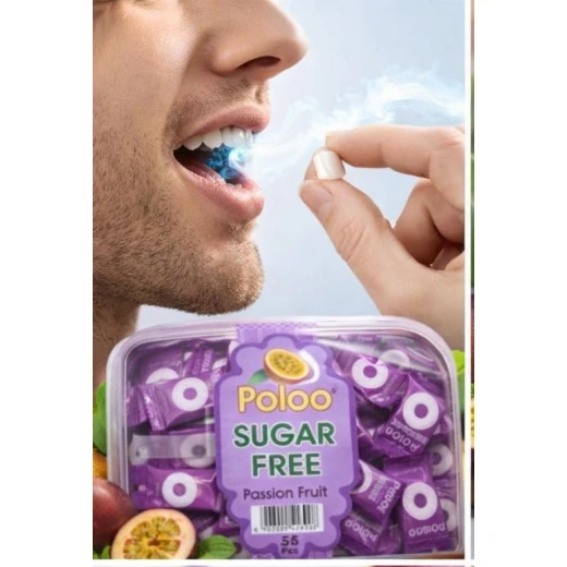 Poloo Sugar-Free passion fruit Candy – Fresh Mint Flavor Coated Sweets, 50 Pieces. Helps eliminate bad breath. Refreshing mouth candy suitable for diet and weight loss, and for people with diabetes. Contains vitamins, healthy and safe. - Image 3