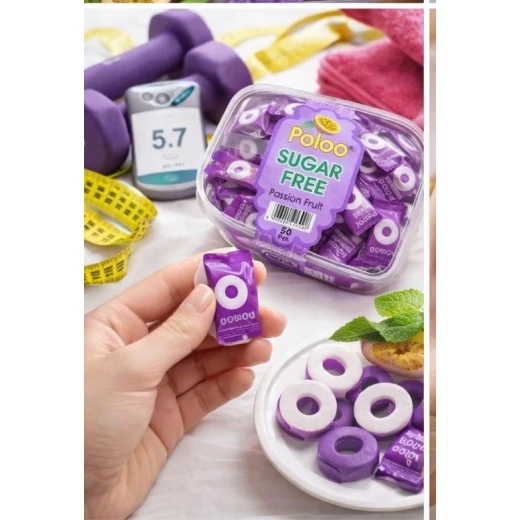 Poloo Sugar-Free passion fruit Candy – Fresh Mint Flavor Coated Sweets, 50 Pieces. Helps eliminate bad breath. Refreshing mouth candy suitable for diet and weight loss, and for people with diabetes. Contains vitamins, healthy and safe. - Image 4