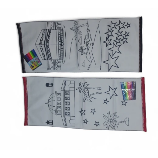 Kids Washable Coloring Prayer Mat with Colors 90x43 cm – Islamic Educational Drawing Rug for Children, Reusable Paint Mat with Kaaba & Al Aqsa Design, Creative Learning Toy Gift for Boys and Girls - Image 2