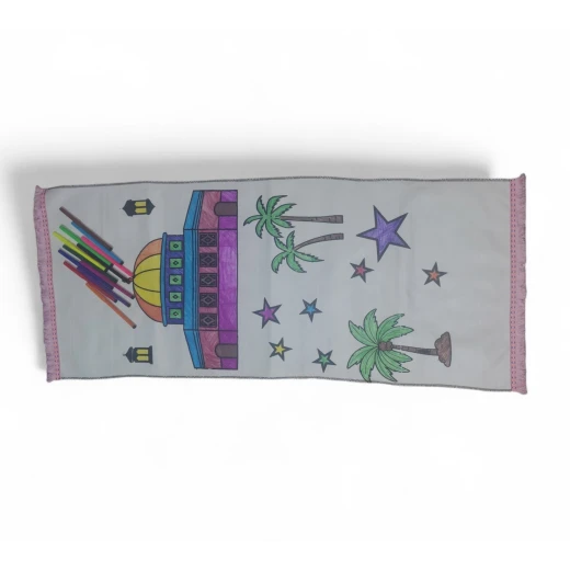Kids Washable Coloring Prayer Mat with Colors 90x43 cm – Islamic Educational Drawing Rug for Children, Reusable Paint Mat with Kaaba & Al Aqsa Design, Creative Learning Toy Gift for Boys and Girls - Image 4