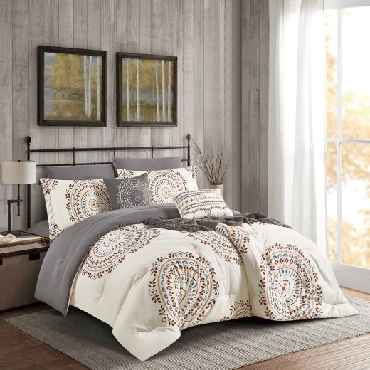 Merlin Livings 9-Pieces Printed King Size Bedding Set, Modern Elegant Design and Soft Durable Fabric, Complete Comforter Set