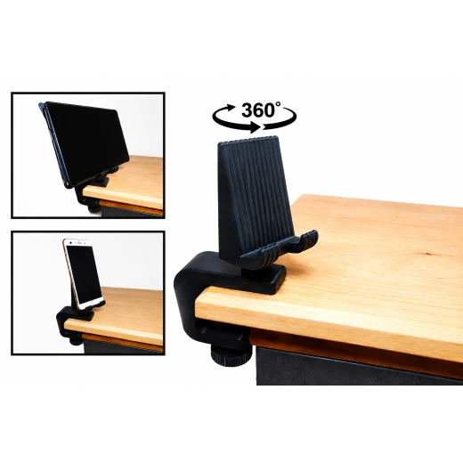 حامل هاتف وتابلت مكتبي قابل للدوران 360 درجة مع مشبك تثبيت للطاولة حتى 50 مم – حامل مكتب للهواتف الذكية والأجهزة اللوحية للدراسة والعمل والبث المباشر - حلول ذكية - Image 2