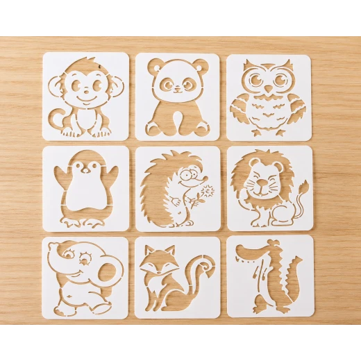 Kids Animal Drawing Stencil Set, 9 Educational Animal Templates – 8 x 8 cm Reusable Drawing and Coloring Stencils, 0.4 mm Thickness for Art, Craft and Learning Activities - Drawing templates - Image 2
