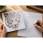 قالب رسم نمر استنسل 16 × 16 سم – لوحة استنسل فنية قابلة لإعادة الاستخدام للرسم والتلوين والأعمال اليدوية والتعليمية - قوالب رسم