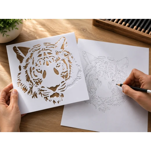 Tiger Drawing Stencil Template 16 x 16 cm – Reusable Animal Art Stencil for Sketching, Coloring, Crafts, School Activities and Creative Projects Tiger Drawing Stencil Template 16 x 16 cm – Reusable Animal Art Stencil for Sketching, Coloring, Crafts, School Activities and Creative Projects