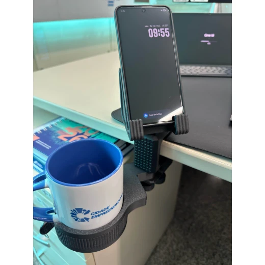 2-in-1 Desk Cup Holder and Phone Tablet Mount with Clamp – 360° Rotating Edge Desk Organizer for Smartphones, Tablets, Office, Study and Gaming Setup - Smart solutions - Image 2