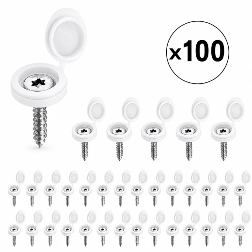 100 PCS Flip-Top Screw Cover Caps – Decorative Screw Head Covers for Furniture, Cabinets and Wall Fasteners – Available in Black or White 100 PCS Flip-Top Screw Cover Caps – Decorative Screw Head Covers for Furniture, Cabinets and Wall Fasteners – Available in Black or White