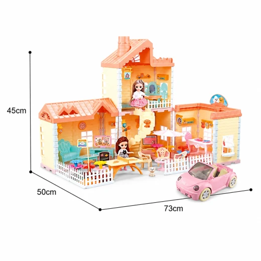 Princess Doll House Play Set with Convertible Car and 2 Dolls – Interactive Multi-Room Dollhouse with Spray Function and Accessories for Creative Pretend Play - Kartoneh - Image 2