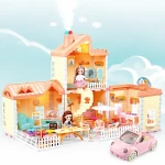 Princess Doll House Play Set with Convertible Car and 2 Dolls – Interactive Multi-Room Dollhouse with Spray Function and Accessories for Creative Pretend Play - Kartoneh