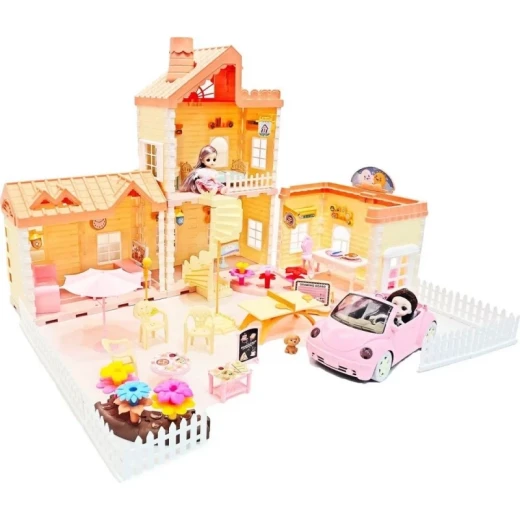 Princess Doll House Play Set with Convertible Car and 2 Dolls – Interactive Multi-Room Dollhouse with Spray Function and Accessories for Creative Pretend Play - Kartoneh - Image 5