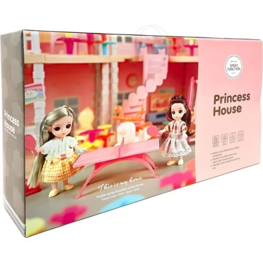 Princess Doll House Play Set with Convertible Car and 2 Dolls – Interactive Multi-Room Dollhouse with Spray Function and Accessories for Creative Pretend Play - Kartoneh - Image 6