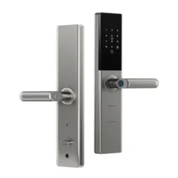 قفل ذكي Tuya SL-062 للأبواب الأمنية باللون الفضي، يوفر دخول بدون مفتاح، تحكم عبر تطبيق Tuya Smart، نظام قفل قوي، سهل التركيب، ويعزز أمان المنزل بتصميم عصري