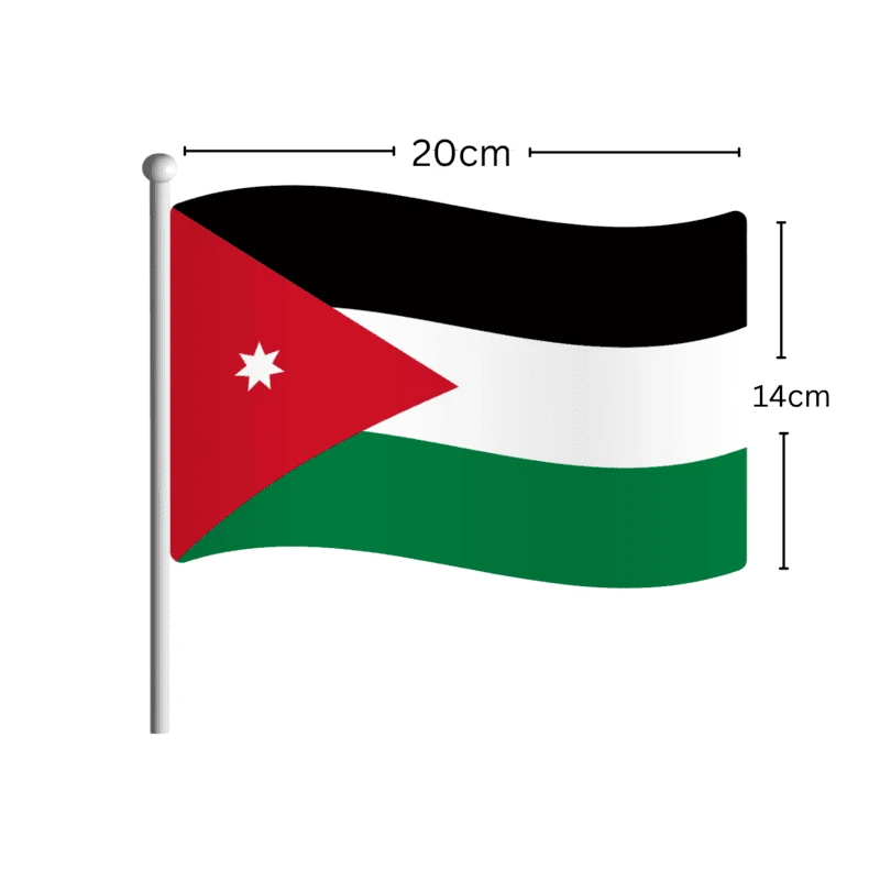 Large Jordan Flag with Stick 14×20 cm | Al Nashama World Cup Support Banner – High-Quality Design for Matches, National Events, and Celebrations