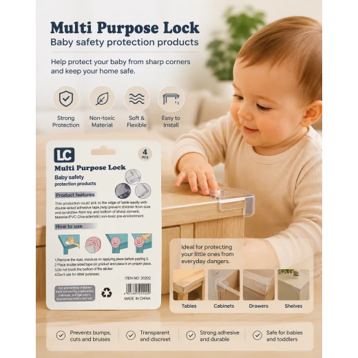 Multi Purpose Baby Safety Corner Protector Guards for Tables Furniture Cabinets and Sharp Edges 4 Pack - Baby Safe - Image 2