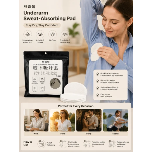 Disposable Underarm Sweat Absorbing Pads for Clothing Invisible Breathable Moisture Protection