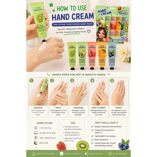 CQK Fruit Extract Moisturizing Hand Cream Gift Set – 5 Nourishing Mini Hand Creams with Natural Fruit Extracts for Soft, Smooth & Hydrated Hands - Little Hands - Image 2