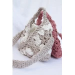 Handmade Crochet Bag in Beige and White with 70 cm Strap and Soft Satin Lining, Lightweight Elegant Design for Daily Use, Casual Outfits, and Stylish Fashion Looks - Crochet zino