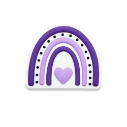 زينة حقائب بوجي باجز على شكل قوس مزخرف مع قلب بنفسجي بتصميم عصري وألوان بنفسجية أنيقة، إكسسوار لتخصيص حقائب الشاطئ والرحلات والاستخدام اليومي، مقاوم للماء وسهل التركيب والإزالة، قطعة واحدة متينة وعصرية