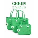 Bogebags Medium Green Beach Tote Bag Waterproof Sand Resistant Flexible Durable Carryall for Travel Shopping Pool Beach Trips Daily Use Stylish Spacious Summer Tote for Women - Bogebags