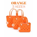 Bogebags Small Orange Beach Tote Bag Waterproof Sand Resistant Flexible Durable Lightweight Carryall for Daily Use Shopping Travel Pool Beach Trips Stylish Summer Tote for Women - Bogebags