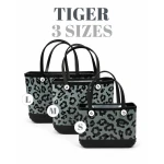 Bogebags Medium Tiger Print Beach Tote Bag Waterproof Sand Resistant Flexible Durable Carryall for Travel Shopping Pool Beach Trips Daily Use Stylish Summer Tote for Women - Bogebags