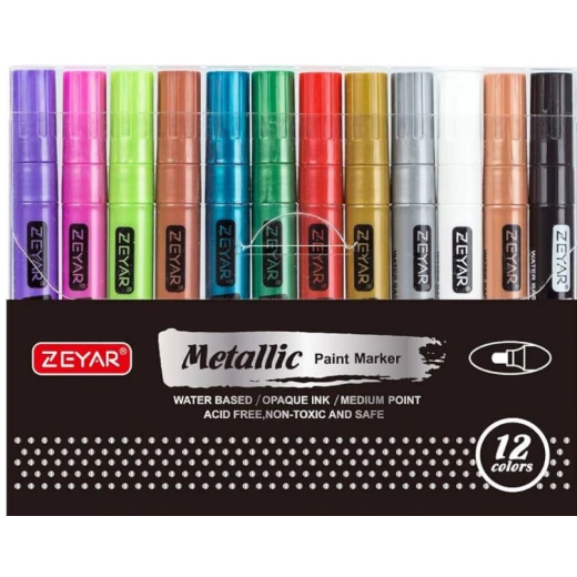 ZEYAR Metallic Acrylic Paint Pens – 12 Colors, Medium Point, vibrant metallic quick-drying paint markers for wood, glass, rock, canvas and ceramic, ideal for arts, crafts, DIY projects and creative designs ZEYAR Metallic Acrylic Paint Pens – 12 Colors, Medium Point, vibrant metallic quick-drying paint markers for wood, glass, rock, canvas and ceramic, ideal for arts, crafts, DIY projects and creative designs
