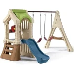 Step2 play up gym set for kids, outdoor swing set, backyard slide, swings, playhouse, & crawl space, two tier, easy set up, toddlers ages 3-6 years old - Step2