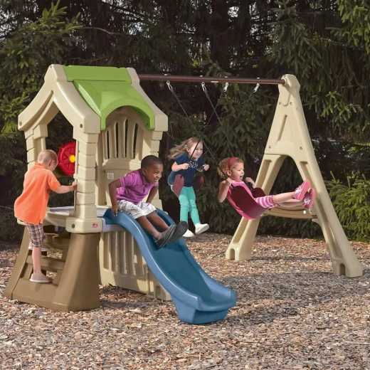 Step2 play up gym set for kids, outdoor swing set, backyard slide, swings, playhouse, & crawl space, two tier, easy set up, toddlers ages 3-6 years old - Step2 - Image 5