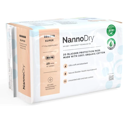 NannoDry Organic Cotton Incontinence Pads - Extra Large 16" for Adults - Bladder Leakage Protection NannoDry Organic Cotton Incontinence Pads - Extra Large 16" for Adults - Bladder Leakage Protection