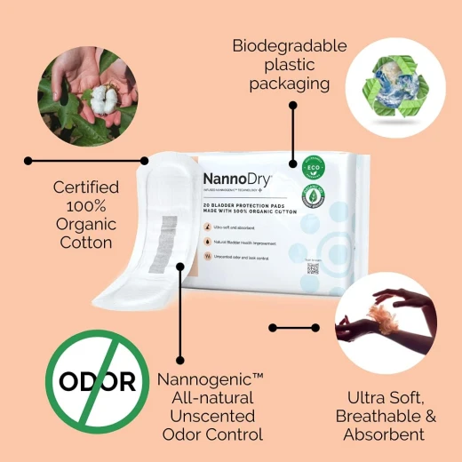 NannoDry Organic Cotton Incontinence Pads - Extra Large 16" for Adults - Bladder Leakage Protection - Nannocare - Image 8