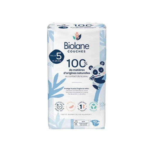BIOLANE Baby Diaper Size 5, 40 Pieces | Ultra-Soft, Breathable, High Absorption, Gentle on Sensitive Skin, Comfortable Fit for Day & Night Use