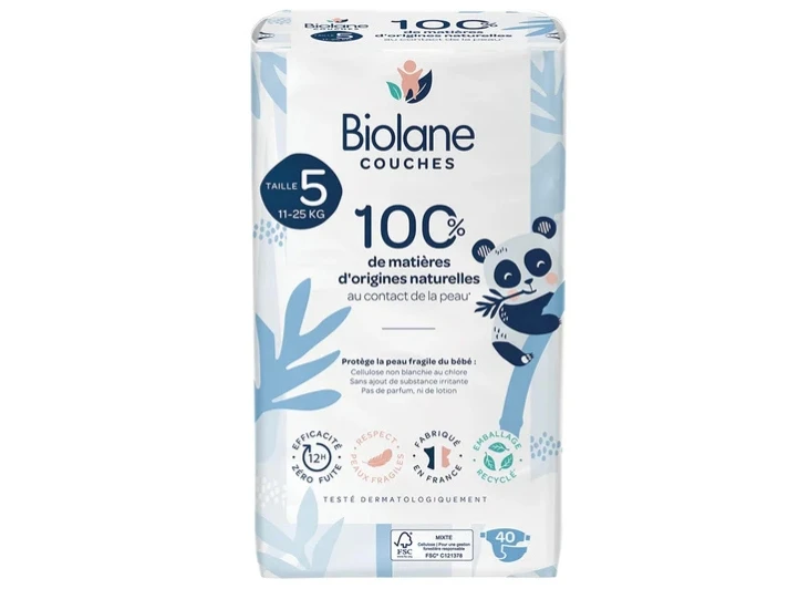 BIOLANE Baby Diaper Size 5, 40 Pieces | Ultra-Soft, Breathable, High Absorption, Gentle on Sensitive Skin, Comfortable Fit for Day & Night Use - Biolane