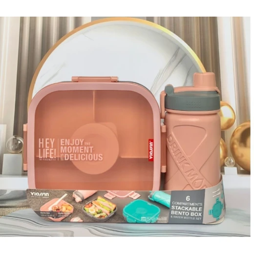 6 Compartments Lunch Box with Water Bottle – Kids Bento Box Set