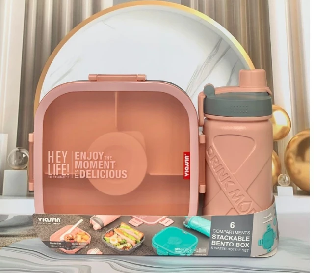 6 Compartments Lunch Box with Water Bottle – Kids Bento Box Set - Amigo