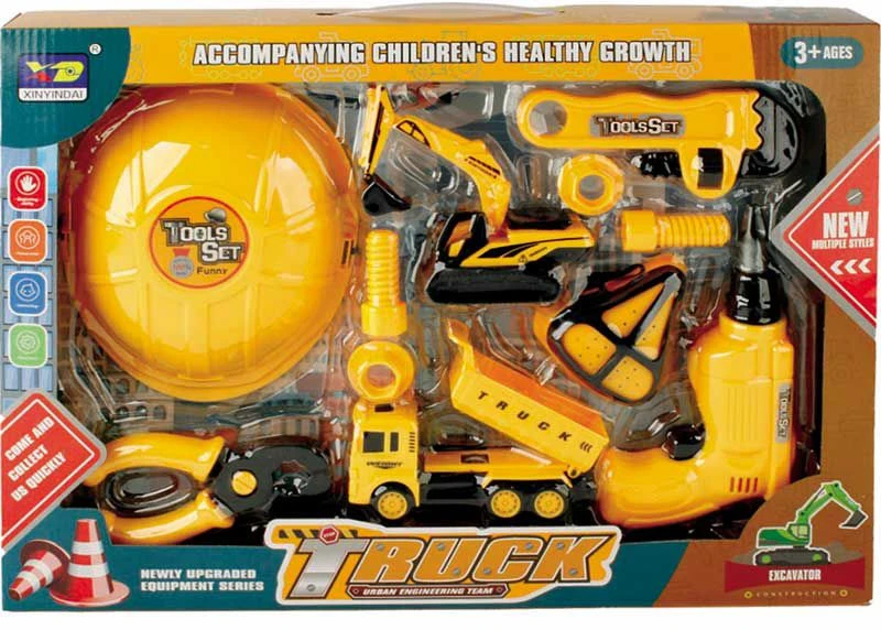 Amigo Public Works Construction Tool Playset for Kids – Includes Drill, Helmet, Excavator & More, Safe Materials, Boosts Creativity - Amigo