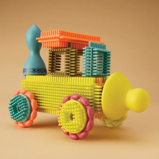B. Toys, Bristle Block Stackadoos Interlocking Building Blocks 68 Pieces Soft Sensory Construction Toy Kids STEM Learning Motor Skills Creative Play Age 2+ - B. toys - Image 12