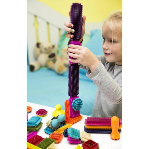 B. Toys, Bristle Block Stackadoos Interlocking Building Blocks 68 Pieces Soft Sensory Construction Toy Kids STEM Learning Motor Skills Creative Play Age 2+ - B. toys - Image 4