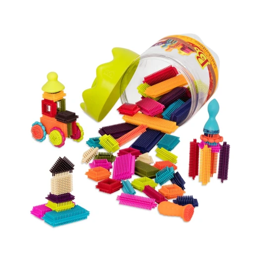 B. Toys, Bristle Block Stackadoos Interlocking Building Blocks 68 Pieces Soft Sensory Construction Toy Kids STEM Learning Motor Skills Creative Play Age 2+ - B. toys - Image 10