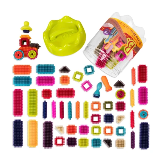 B. Toys, Bristle Block Stackadoos Interlocking Building Blocks 68 Pieces Soft Sensory Construction Toy Kids STEM Learning Motor Skills Creative Play Age 2+ - B. toys - Image 11
