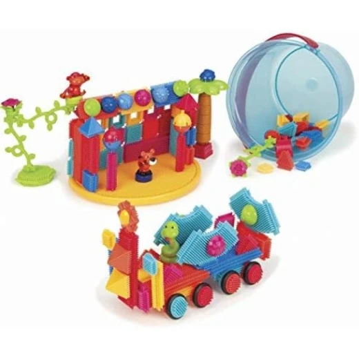 Battat, Bristle Blocks 128-Piece Building Playset with Soft Interlocking Bristles Easy Assembly Animal Figurines Trees Flowers Storage Bucket Educational Construction Toy for Kids Ages 2 and Up - Battat - Image 2