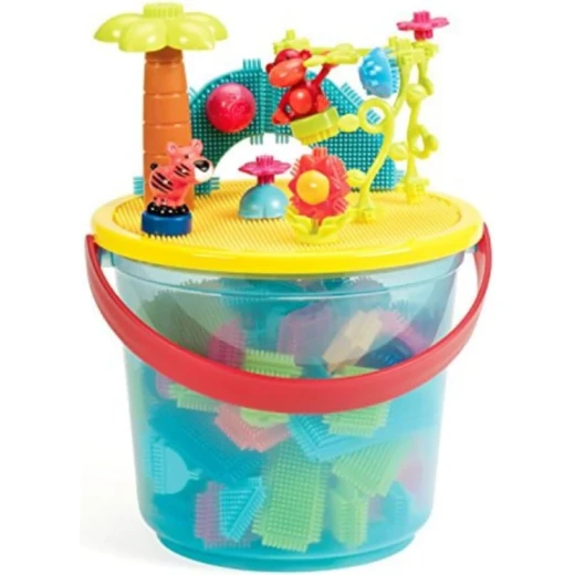 Battat, Bristle Blocks 128-Piece Building Playset with Soft Interlocking Bristles Easy Assembly Animal Figurines Trees Flowers Storage Bucket Educational Construction Toy for Kids Ages 2 and Up - Battat - Image 3