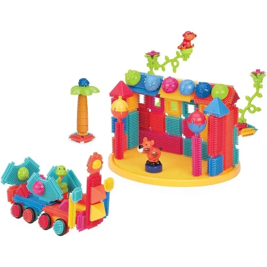 Battat, Bristle Blocks 128-Piece Building Playset with Soft Interlocking Bristles Easy Assembly Animal Figurines Trees Flowers Storage Bucket Educational Construction Toy for Kids Ages 2 and Up - Battat - Image 4