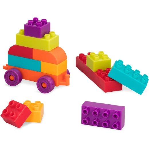 Battat, Locbloc Wagon 55-Piece Building Block Set for Toddlers Ages 18 Months and Up with Pull-Along Wagon Foldable Handle 54 Colorful Chunky Blocks Storage Portability Fine Motor Skill Development and Creative Construction Play - Battat - Image 2