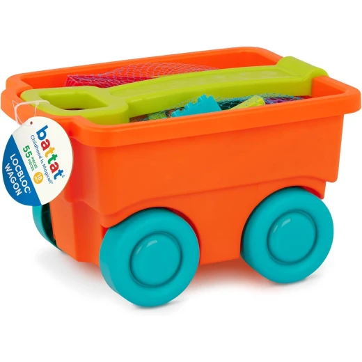 Battat, Locbloc Wagon 55-Piece Building Block Set for Toddlers Ages 18 Months and Up with Pull-Along Wagon Foldable Handle 54 Colorful Chunky Blocks Storage Portability Fine Motor Skill Development and Creative Construction Play Battat, Locbloc Wagon 55-Piece Building Block Set for Toddlers Ages 18 Months and Up with Pull-Along Wagon Foldable Handle 54 Colorful Chunky Blocks Storage Portability Fine Motor Skill Development and Creative Construction Play