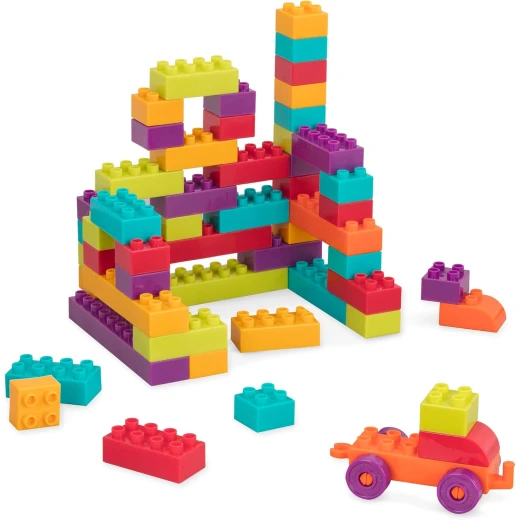 Battat, Locbloc Wagon 55-Piece Building Block Set for Toddlers Ages 18 Months and Up with Pull-Along Wagon Foldable Handle 54 Colorful Chunky Blocks Storage Portability Fine Motor Skill Development and Creative Construction Play - Battat - Image 3