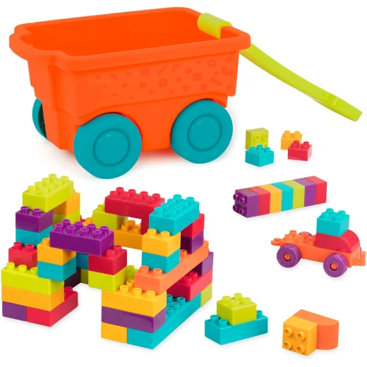 Battat, Locbloc Wagon 55-Piece Building Block Set for Toddlers Ages 18 Months and Up with Pull-Along Wagon Foldable Handle 54 Colorful Chunky Blocks Storage Portability Fine Motor Skill Development and Creative Construction Play - Battat - Image 4