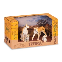 TERRA, Cheetah Family Toy Set Realistic Cheetah Figures 2 Adult Cheetahs and 2 Cubs Fast African Savanna Wildlife Playset Educational Durable Plastic Animals for Kids Age 3 and Up