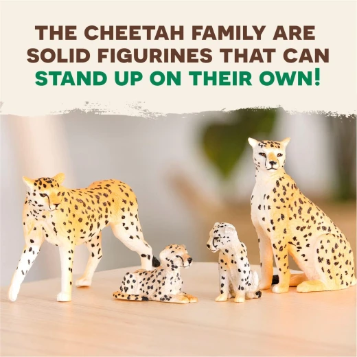 TERRA, Cheetah Family Toy Set Realistic Cheetah Figures 2 Adult Cheetahs and 2 Cubs Fast African Savanna Wildlife Playset Educational Durable Plastic Animals for Kids Age 3 and Up - Terra - Image 4
